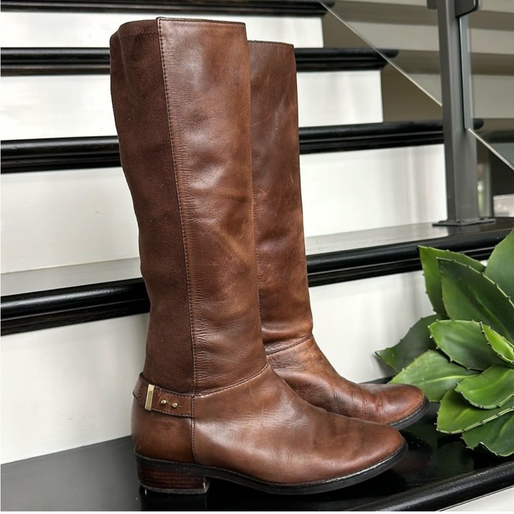 Cole Haan Chestnut Leather Suede Tall Riding Boots